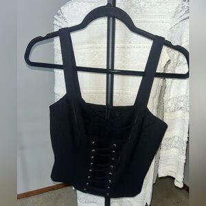 Forever 21 Black Lace-Up Cropped Tank with Wide Straps